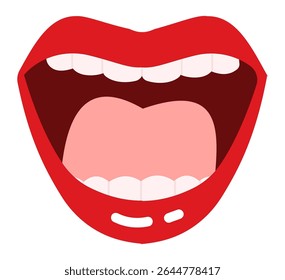 Open mouth displaying bright red lipstick, revealing tongue and teeth while expressing surprise and astonishment, capturing a moment of unexpected excitement and joy