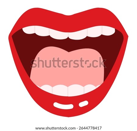 Open mouth displaying bright red lipstick, revealing tongue and teeth while expressing surprise and astonishment, capturing a moment of unexpected excitement and joy