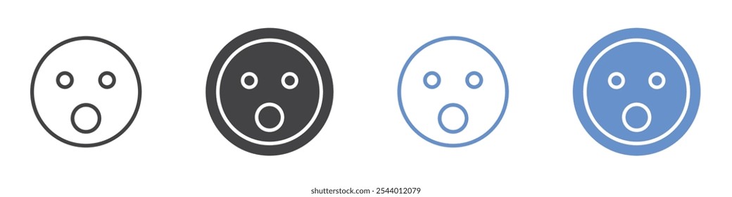 Open mouth emoji icon Flat set in black and white color