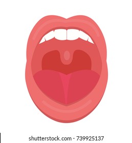 Open mouth icon flat style. Throat, tonsils. Scream. Medicine treatment concept. Vector illustration