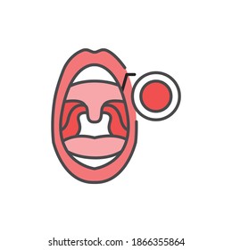 Open mouth with laryngitis line color icon. Sign for web page, mobile app