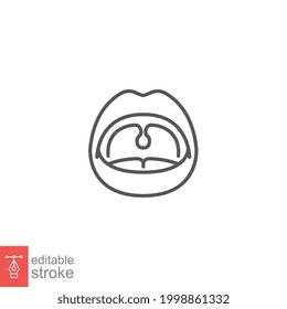 Open mouth line icon. lips and tonsils in oral cavity. Human Internal organ anatomy. Inner Body part. Medical sore throat Editable stroke. Vector illustration. Design on white background. EPS 10