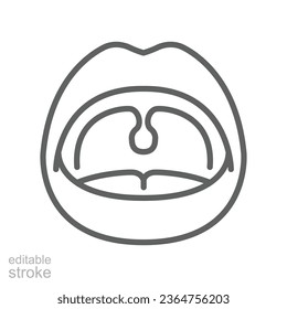 Open mouth line icon. lips and tonsils in oral cavity. Human Internal organ anatomy. Inner Body part. Medical sore throat Editable stroke. Vector illustration. Design on white background. EPS 10