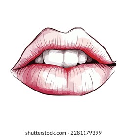 Open Mouth With Lipstick Flat Icon Isolated On White Background