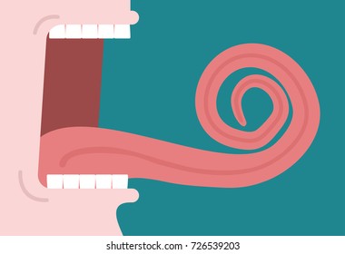 Open Mouth And Long Tongue Spiral. Vector Illustration
