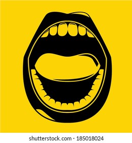 open mouth on yellow background, gossip concept