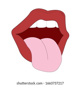 Open Mouth with Red Lips Biting. womens mouth. Vector illustration.
