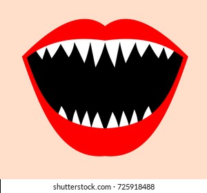 Open Mouth With Sharp Teeth And Red Lips