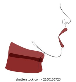 Open mouth side view one line drawing on white isolated background