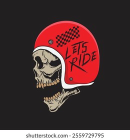 Open Mouth Skull with Motorcycle Helmet Concept Vector Illustration