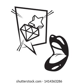 open mouth star diamond speech bubble pop art vector illustration