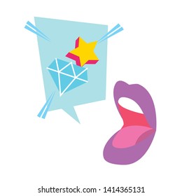 open mouth star diamond speech bubble pop art vector illustration