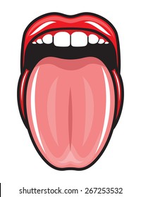 Open Mouth Sticking Out Tongue Vector Illustration