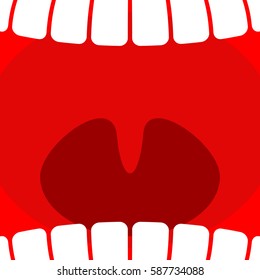 Open mouth. Teeth and throat background. larynx