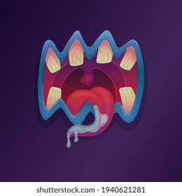 Open mouth of terrible evil monster with teeth and tongue a vector illustration.