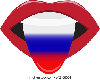 Open mouth and tongue with the flag of Russia.