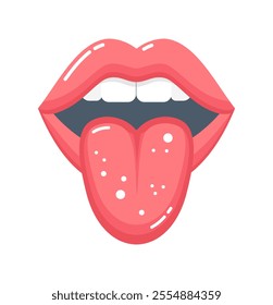 Open mouth with tongue isolated on white background, front view. Flat vector illustration