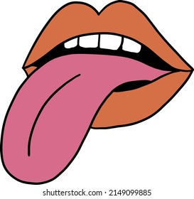 Open mouth with tongue in the retro style of the 60s, 70s.