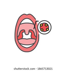 Open mouth with tonsillitis line color icon. Sign for web page, mobile app