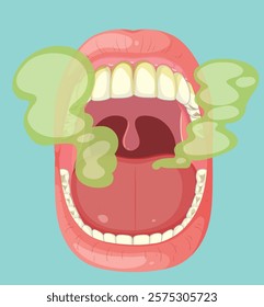 Open mouth with visible breath odor illustration