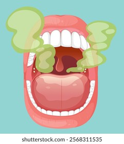 Open mouth with visible green odor clouds