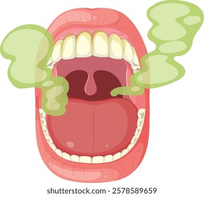 Open mouth with visible green odor clouds