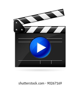 Open movie clapboard on white background. Illustration on white background