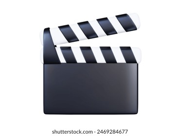 Open movie film clapboard icon. 3d symbol, front view. Stock vector illustration on isolated background.