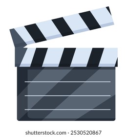 Open movie slate clapperboard showing film production, isolated on white background