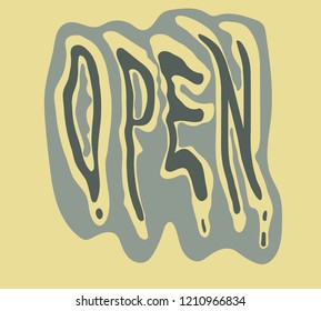 open multi-colored liquid dripping lettering camouflage military colors beige, gray and black
