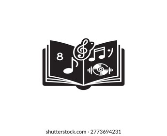 open music book with notes and vinyl record vector illustration