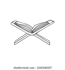 Open muslims holy book Koran doodle illustration in vector. Hand drawn icon of islamic holy book Koran.