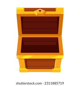 Open the mystery wooden chest. Treasure isolated on white background. Random a secret loot box concept. Vector illustration cartoon flat design.