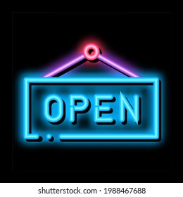Open Nameplate neon light sign vector. Glowing bright icon Open Nameplate sign. transparent symbol illustration