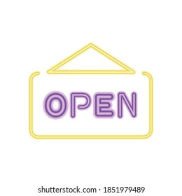 open neon door sign icon over white background, vector illustration