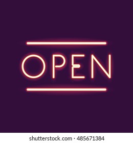 Open neon font icon. Text typography decoration and advertising theme. Colorful design. Vector illustration