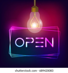 Open Neon Light Sign.