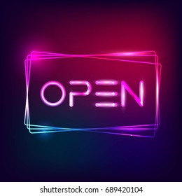Open Neon Light Sign.