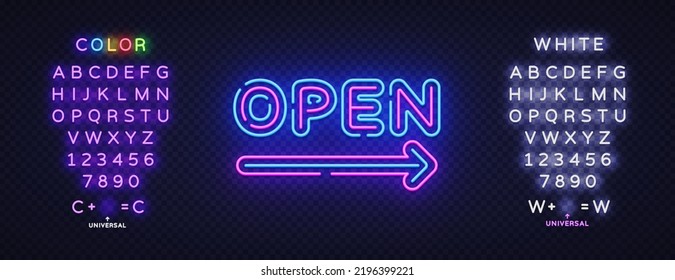 Open neon on light background. Vector icon isolated template