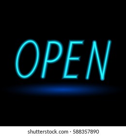 Open neon sign. 