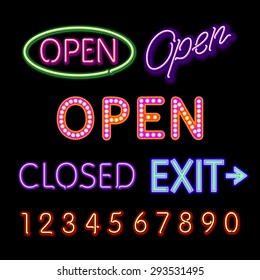 Open Neon Sign Closed Exit Figures Vector Art