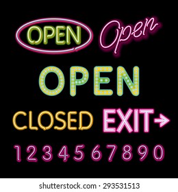 Open Neon Sign closed exit figures vector art