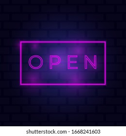 open neon sign in dark background