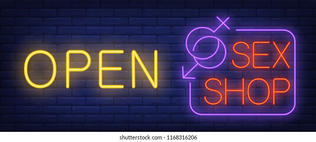 Open Neon Sign Glowing Sex Shop Stock Vector Royalty Free 1168316206