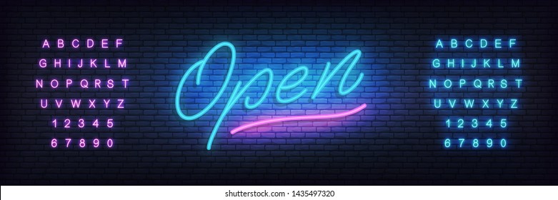 Open neon sign. Lettering Open for promotion, advertisement, sale, marketing