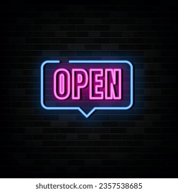 Open Neon Signs Vector Design Template