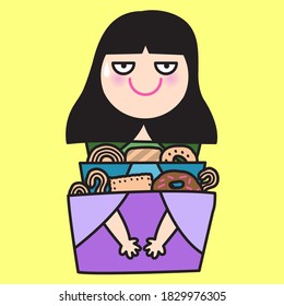 An Open Nesting Doll With Snacks Inside Concept Card Character illustration