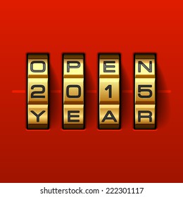 Open New 2015 Year Card. Combination Lock. Vector.