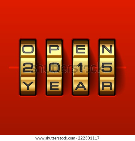 Open new 2015 year card. Combination lock. Vector.