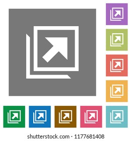 Open in new window flat icons on simple color square backgrounds